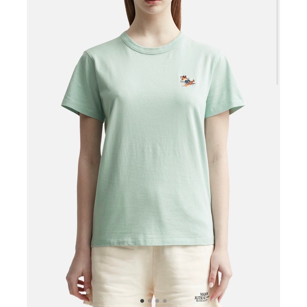 Maison Kitsune Dressed Fox Patch T-Shirt Mint Green XS Short Sleeve Tee